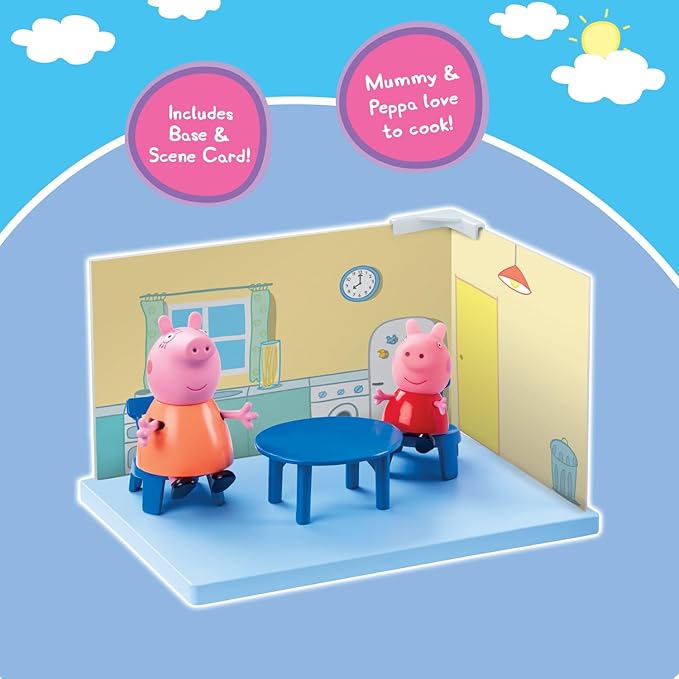 Peppa Pig Kitchen Themed Preschool Toy with Mummy Pig, Includes 2 Poseable Figures, Accessories and Scene Cards Playset, Ages 3 Birthday Gift Toys for Kids,Playsets