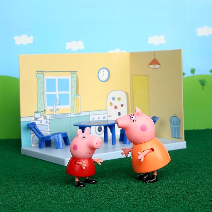 Peppa Pig Kitchen Themed Preschool Toy with Mummy Pig, Includes 2 Poseable Figures, Accessories and Scene Cards Playset, Ages 3 Birthday Gift Toys for Kids,Playsets
