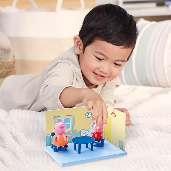 Peppa Pig Kitchen Themed Preschool Toy with Mummy Pig, Includes 2 Poseable Figures, Accessories and Scene Cards Playset, Ages 3 Birthday Gift Toys for Kids,Playsets