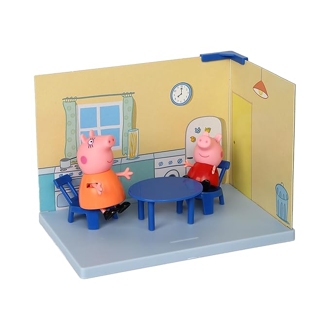 Peppa Pig Kitchen Themed Preschool Toy with Mummy Pig, Includes 2 Poseable Figures, Accessories and Scene Cards Playset, Ages 3 Birthday Gift Toys for Kids,Playsets