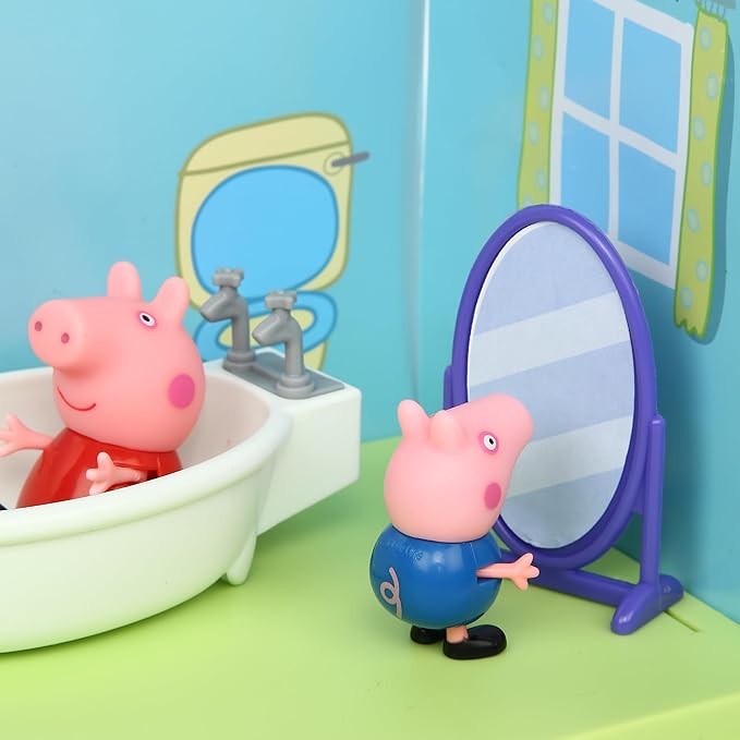 PEPPA PIG Living Room Themed Preschool Toy with Daddy Pig and George, Includes 2 Poseable Figures, Peppa's Living Room Accessories and Scene Cards Playset, Toy for Kids Ages 3+,Playsets