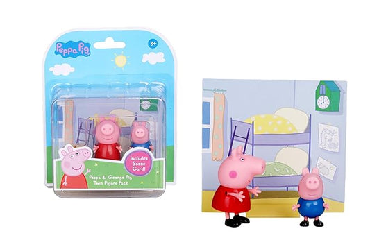 Peppa Pig and George Twin Figure Fun Pack with Two Poseable Figures and a Scene Card, Preschool Toyset for Girls and Boys Ages 3 and Up, Birthday Gift Toys for Kids