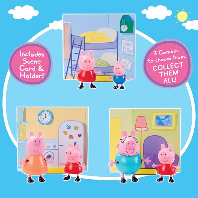 Peppa Pig and George Twin Figure Fun Pack with Two Poseable Figures and a Scene Card, Preschool Toyset for Girls and Boys Ages 3 and Up, Birthday Gift Toys for Kids