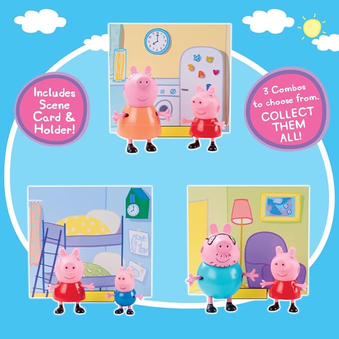 Peppa Pig and Mummy Pig Twin Figure Fun Pack with Two Poseable Figures and a Scene Card, Preschool Toyset for Girls and Boys Ages 3 and Up, Birthday Gift Toys for Kids