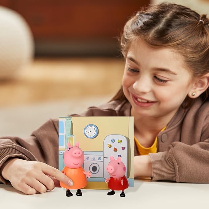 Peppa Pig and Mummy Pig Twin Figure Fun Pack with Two Poseable Figures and a Scene Card, Preschool Toyset for Girls and Boys Ages 3 and Up, Birthday Gift Toys for Kids
