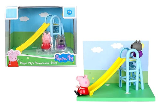 Peppa Pig Playground Slide Themed Preschool Toy and Danny Dog, Includes 2 Poseable Figures,Playset Playground Slide Accessory and Scene Cards, Toy for Girls and Boys Ages 3+