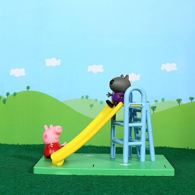 Peppa Pig Playground Slide Themed Preschool Toy and Danny Dog, Includes 2 Poseable Figures,Playset Playground Slide Accessory and Scene Cards, Toy for Girls and Boys Ages 3+