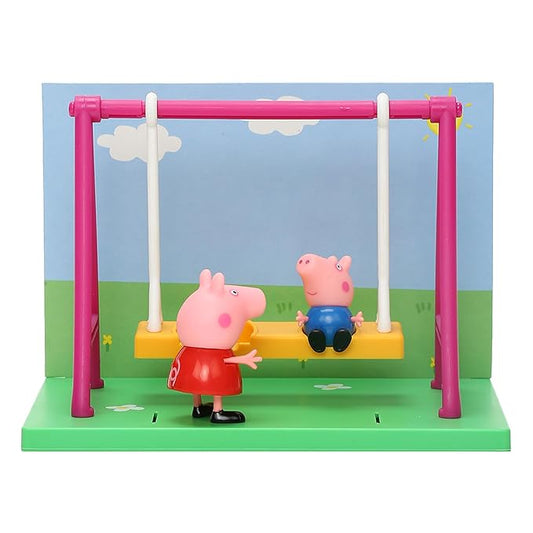 Peppa Pig Playground Swing Themed Preschool Toy and George, Includes 2 Poseable Figures, Playset Playground Swing Accessory and Scene Cards, for Girls and Boys Ages 3+
