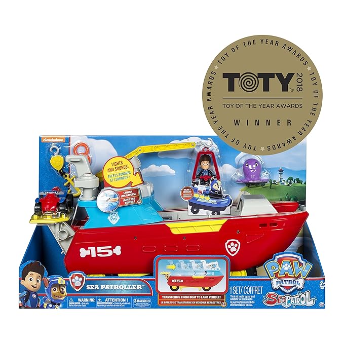 Paw Patrol Nickelodeon Sea Patroller Transforming Vehicle with Lights and Sounds- Multicolor, Kids