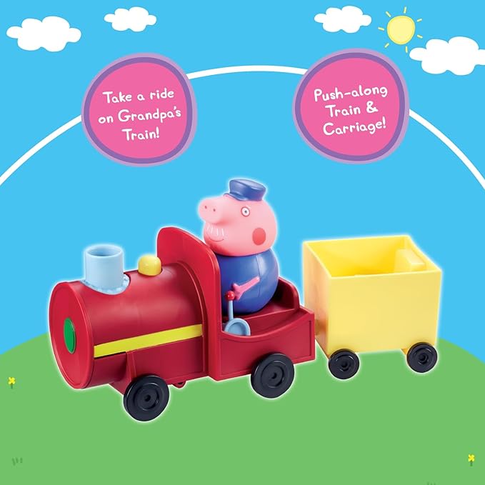 Peppa Pig Grandpa's Train and Carriage Playset, Includes 2 Figures, Preschool Toy for Girls & Boys 3 Years and Up, Birthday Gift Toys for Kids