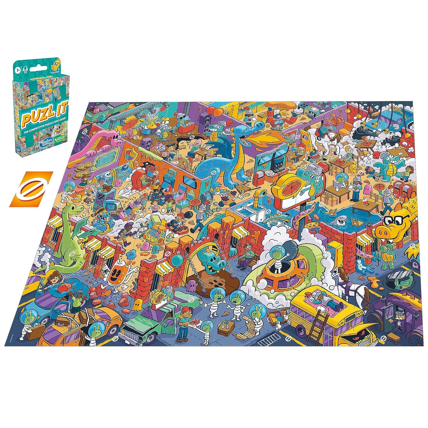 Hasbro Gaming Puzl It Game,Competitive Puzzle Card for Ages 7 and Up, Kids,Family for 2 to 6 Players, Pizza Party Theme, Puzzle Games