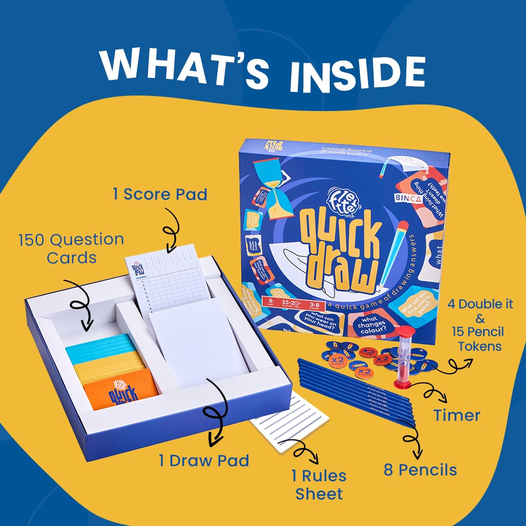 Quick Draw - Hilarious Drawing Party Game for Kids & Adults, Perfect for Family Game Night, Gift for Boys & Girls Ages 8, 9, 10, 11, 12 Years & Up, Fast-paced & Funny Drawing Game (3–8 Players)