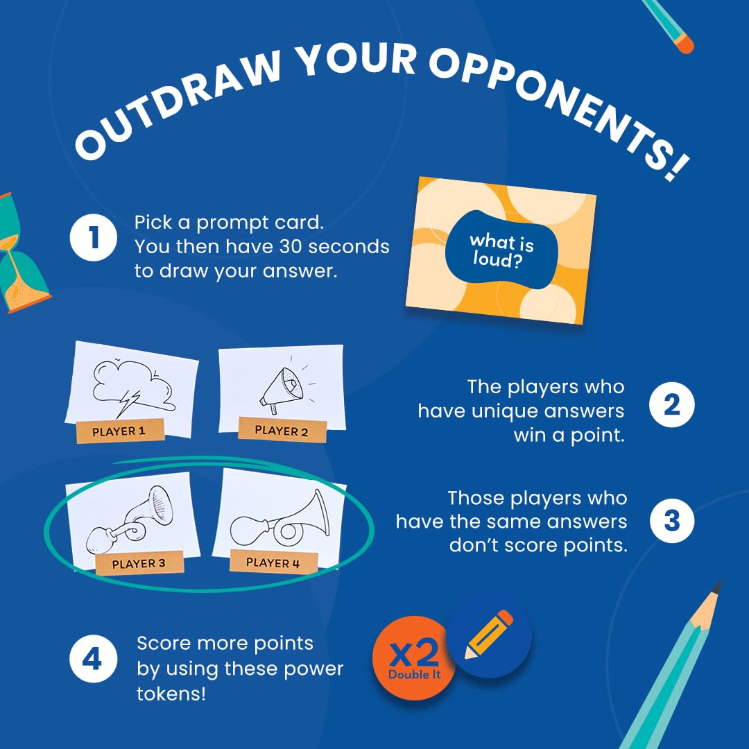 Quick Draw - Hilarious Drawing Party Game for Kids & Adults, Perfect for Family Game Night, Gift for Boys & Girls Ages 8, 9, 10, 11, 12 Years & Up, Fast-paced & Funny Drawing Game (3–8 Players)