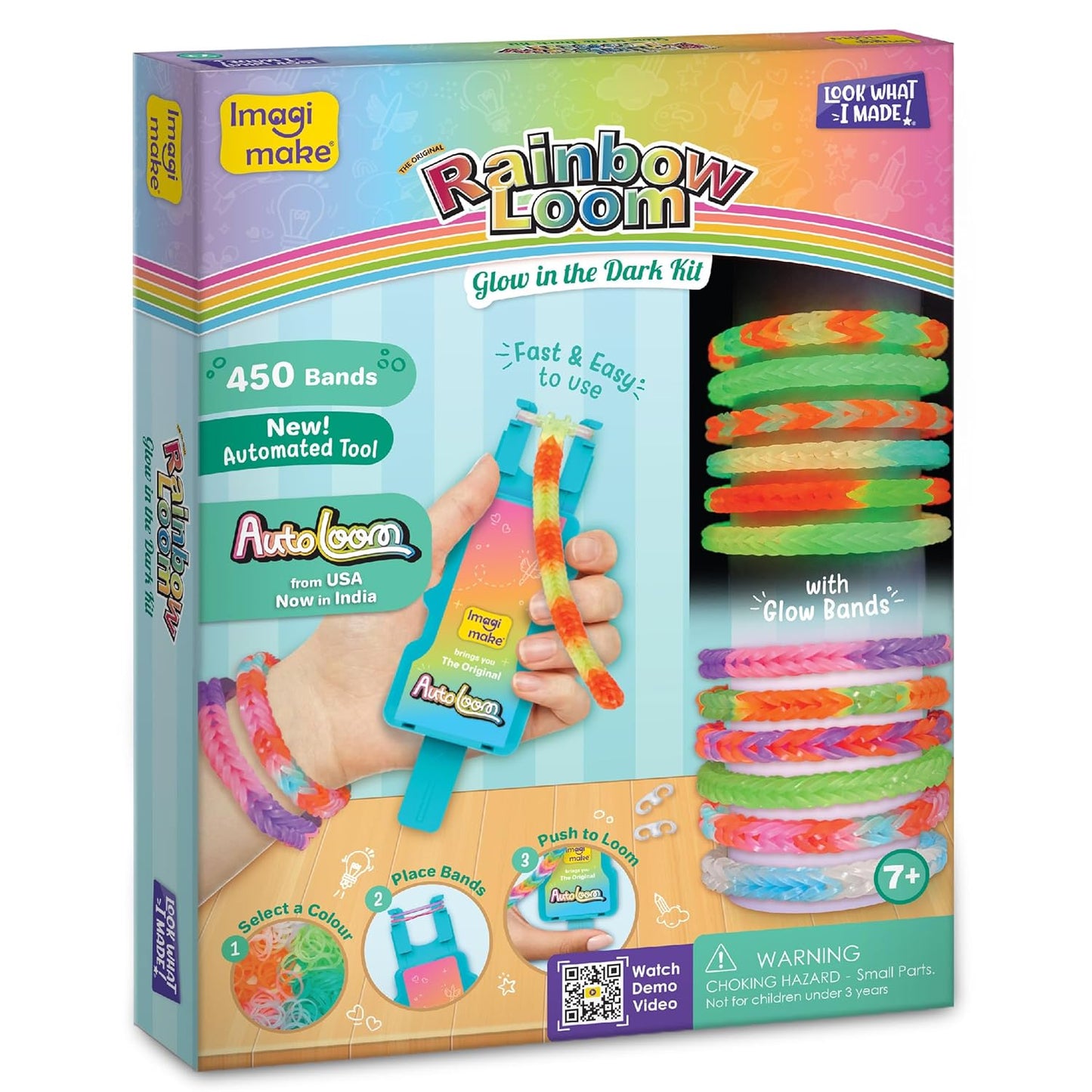 Imagimake Rainbow Loom Glow in the Dark Kit | Bracelet Making kit with 450+ Bands & Clips | Auto Loom Tool |DIY Art & Craft Kit |Travel Toys | Creative Gift for Girls Age 7+