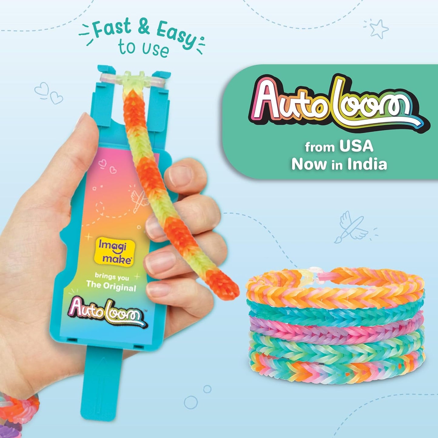 Imagimake Rainbow Loom Glow in the Dark Kit | Bracelet Making kit with 450+ Bands & Clips | Auto Loom Tool |DIY Art & Craft Kit |Travel Toys | Creative Gift for Girls Age 7+