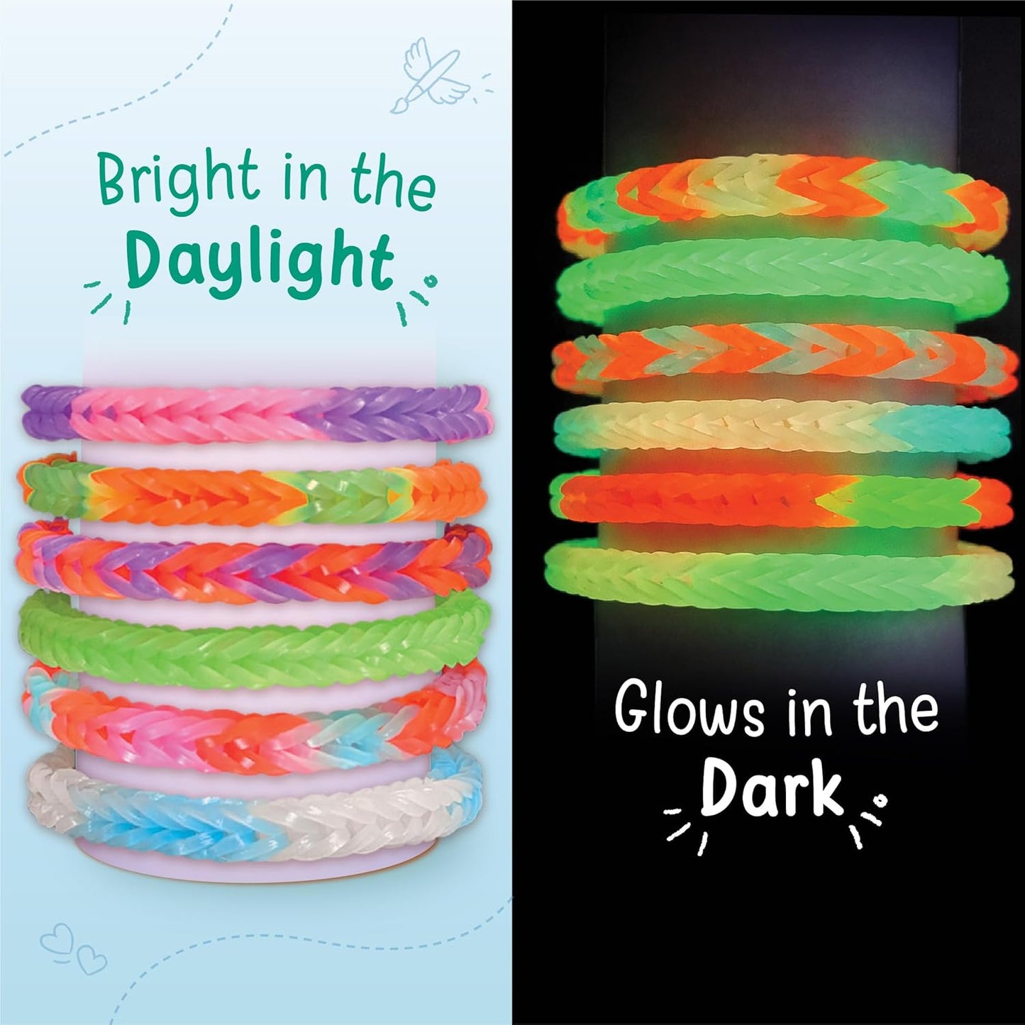 Imagimake Rainbow Loom Glow in the Dark Kit | Bracelet Making kit with 450+ Bands & Clips | Auto Loom Tool |DIY Art & Craft Kit |Travel Toys | Creative Gift for Girls Age 7+