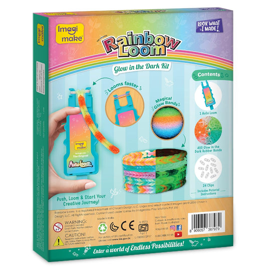 Imagimake Rainbow Loom Glow in the Dark Kit | Bracelet Making kit with 450+ Bands & Clips | Auto Loom Tool |DIY Art & Craft Kit |Travel Toys | Creative Gift for Girls Age 7+