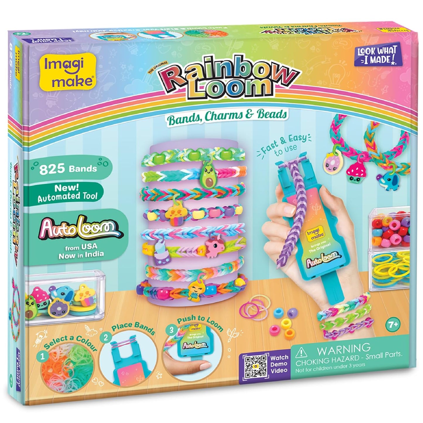 Imagimake Rainbow Loom Bracelet Making Kit |825+ Bands, Charms & Beads with Auto Loom Tool | DIY Art & Craft Kit | Travel Toys | Creative Gift for Girls Age 7+