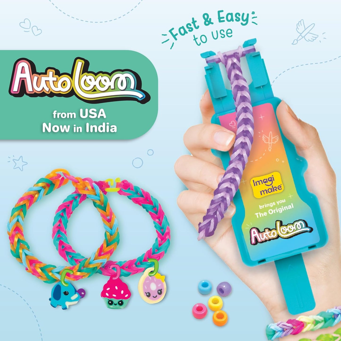 Imagimake Rainbow Loom Bracelet Making Kit |825+ Bands, Charms & Beads with Auto Loom Tool | DIY Art & Craft Kit | Travel Toys | Creative Gift for Girls Age 7+