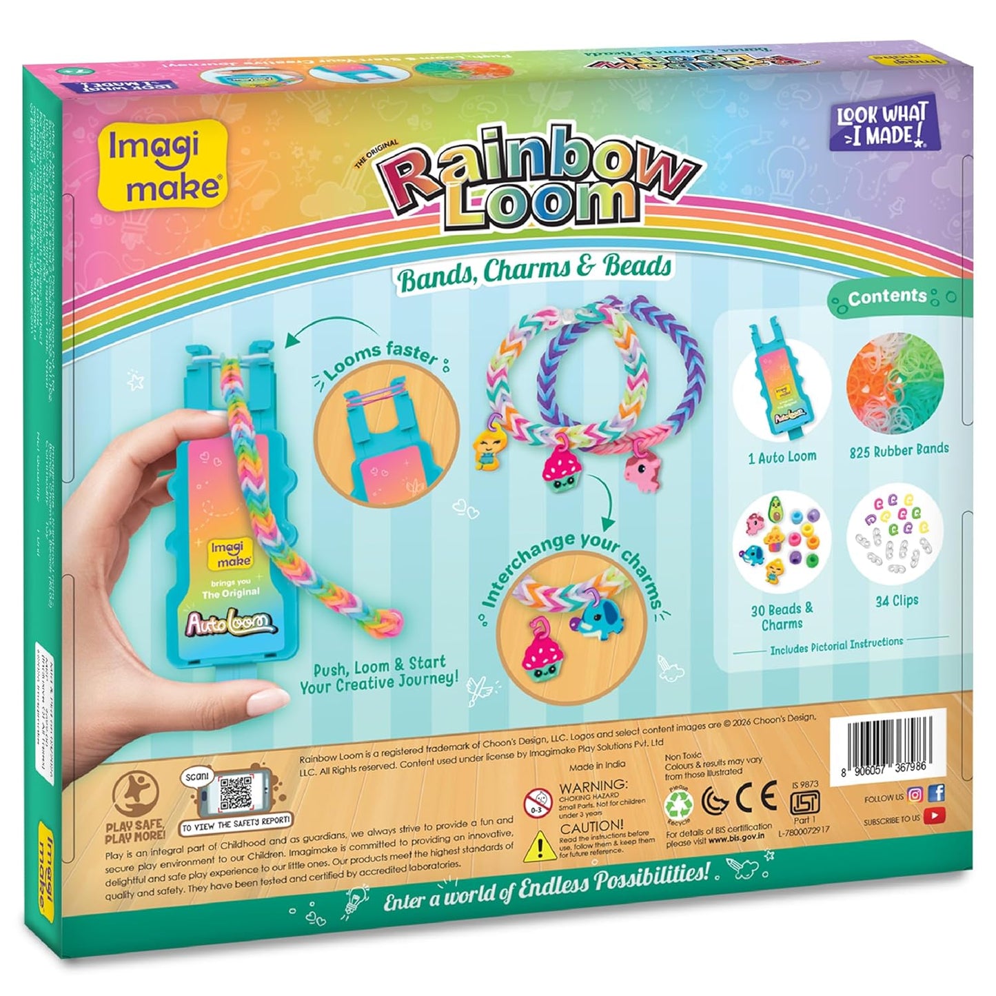 Imagimake Rainbow Loom Bracelet Making Kit |825+ Bands, Charms & Beads with Auto Loom Tool | DIY Art & Craft Kit | Travel Toys | Creative Gift for Girls Age 7+