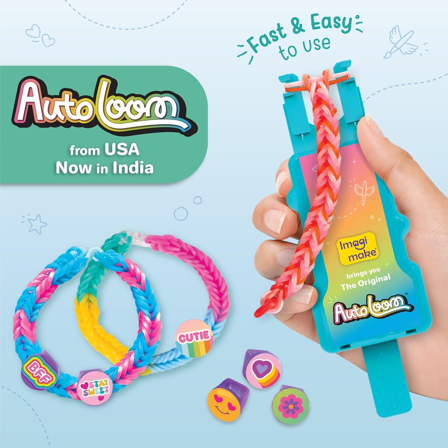 Imagimake Rainbow Loom Beadmoji Bracelet Making Kit | 1200+ Colourful Bands & Beadmoji Beads with Auto Loom Tool | DIY Art & Craft Kit | Creative Gift for Kids 7+
