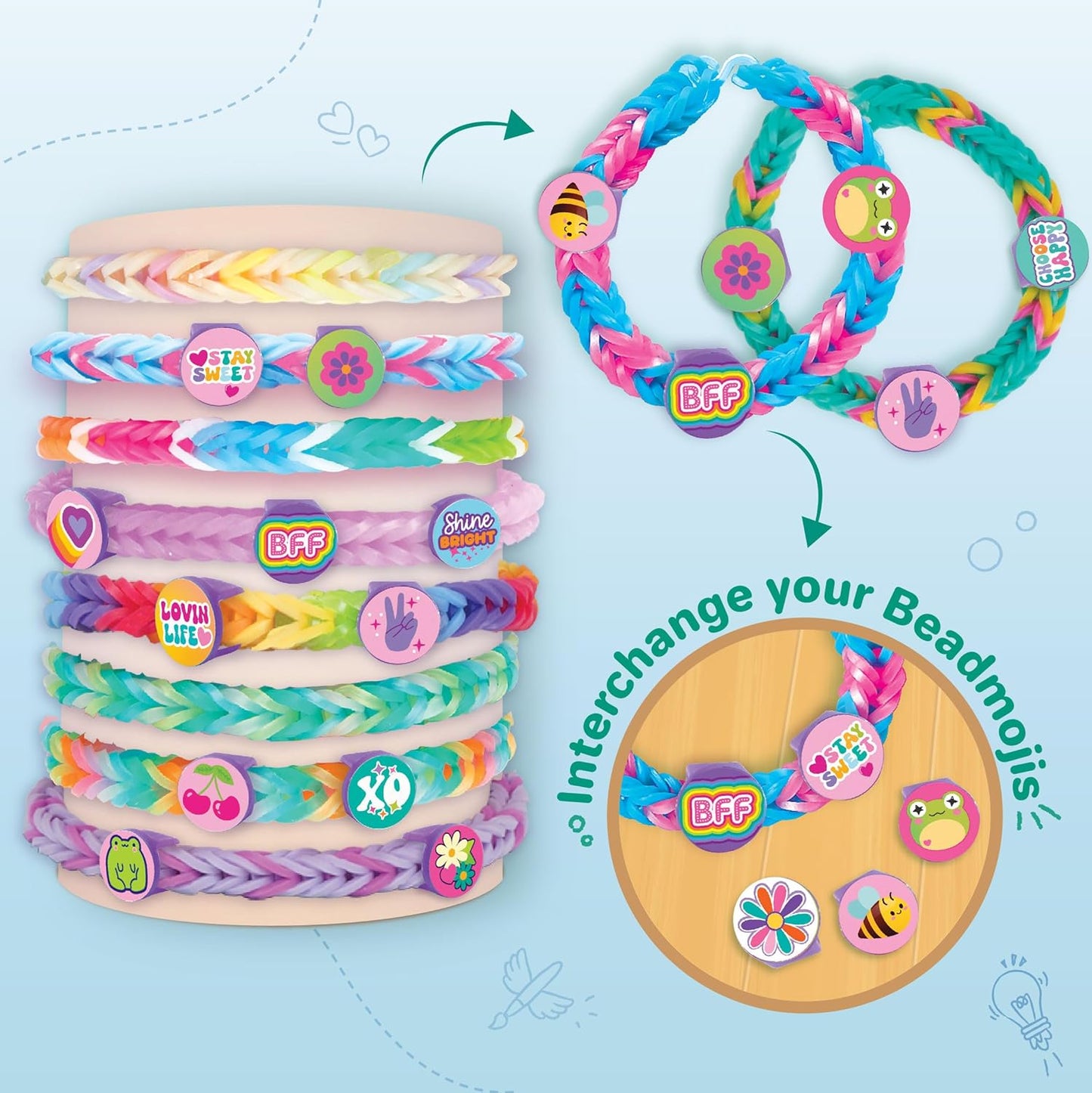 Imagimake Rainbow Loom Beadmoji Bracelet Making Kit | 1200+ Colourful Bands & Beadmoji Beads with Auto Loom Tool | DIY Art & Craft Kit | Creative Gift for Kids 7+