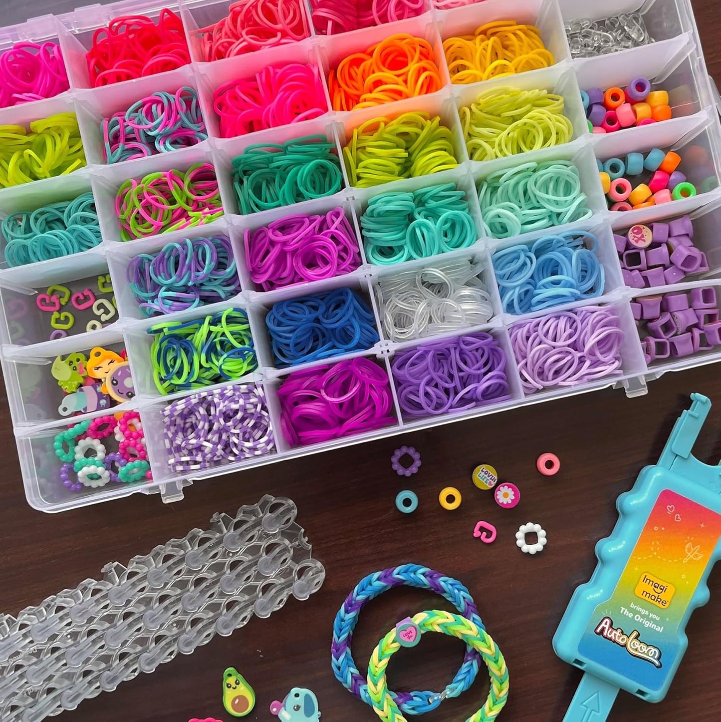 Imagimake Ultimate Mega Combo Kit | 2700+ Bands, Beads, Charms with Auto Loom Tool | DIY Art & Craft kit | Creative Gift for Girls Age 7+