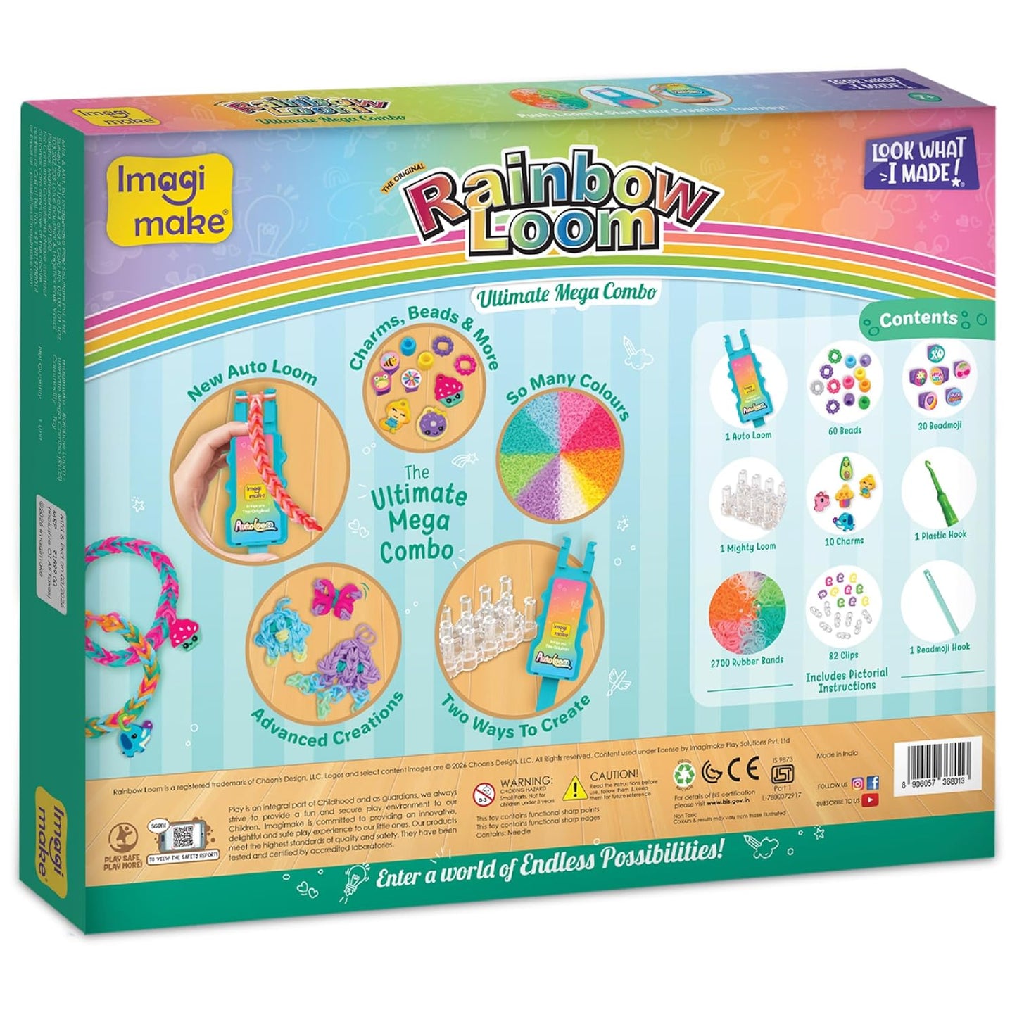Imagimake Ultimate Mega Combo Kit | 2700+ Bands, Beads, Charms with Auto Loom Tool | DIY Art & Craft kit | Creative Gift for Girls Age 7+