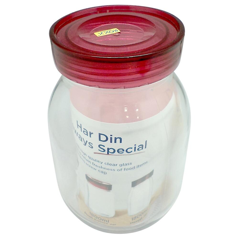 Roxx Flash Glass Round Jar 1.8 L with Maroon Lid