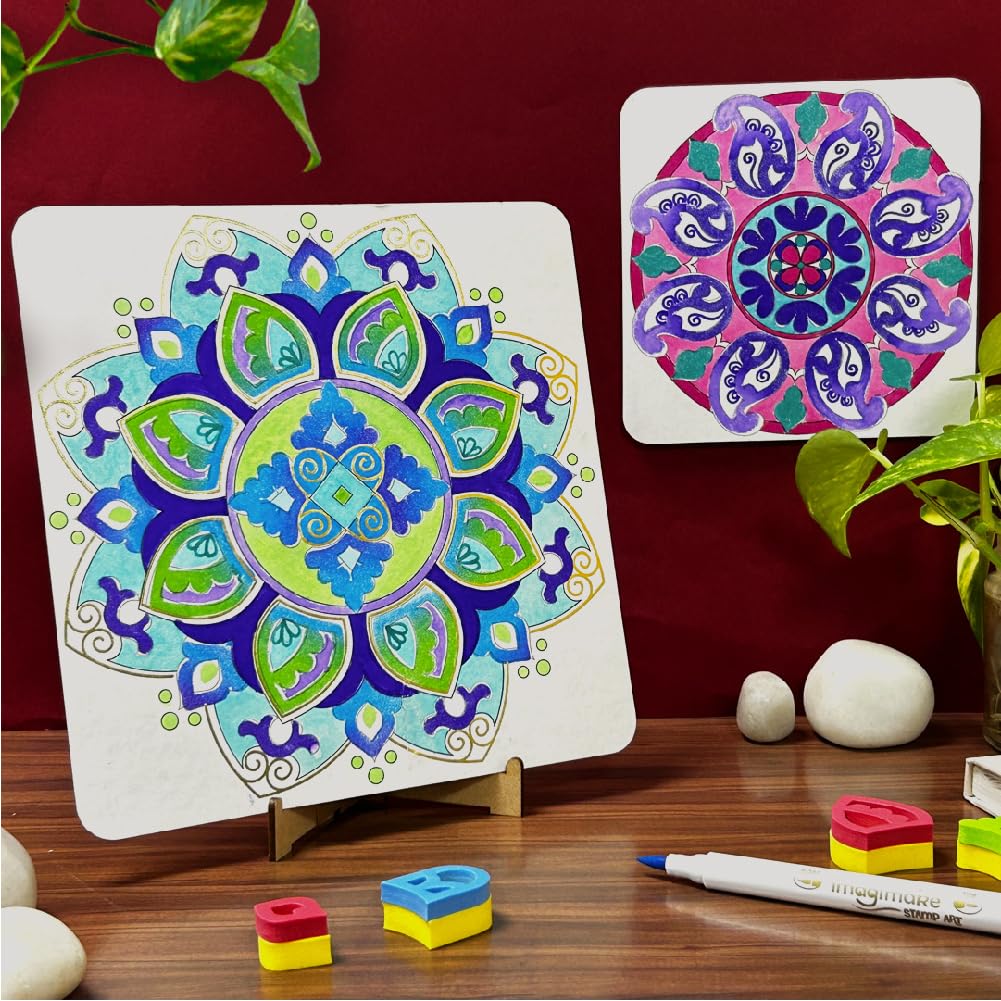 Imagimake DIY Mandala Art Kit for Girls 9-12 | Coloring & Painting Art Kit Set with Water Brush Pen & Stamps | Crafts & Gifts for Kids Age 10-12