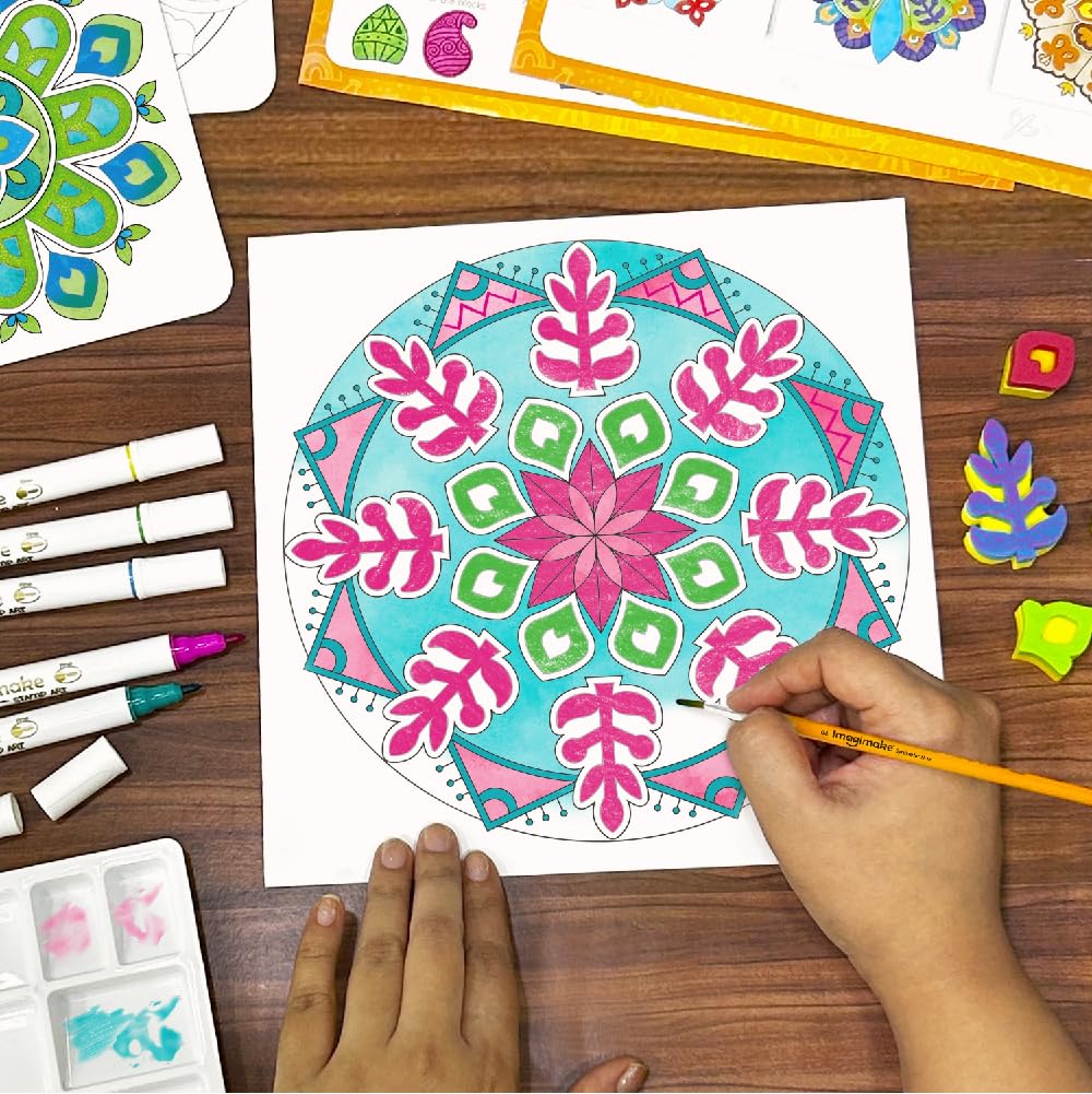 Imagimake DIY Mandala Art Kit for Girls 9-12 | Coloring & Painting Art Kit Set with Water Brush Pen & Stamps | Crafts & Gifts for Kids Age 10-12