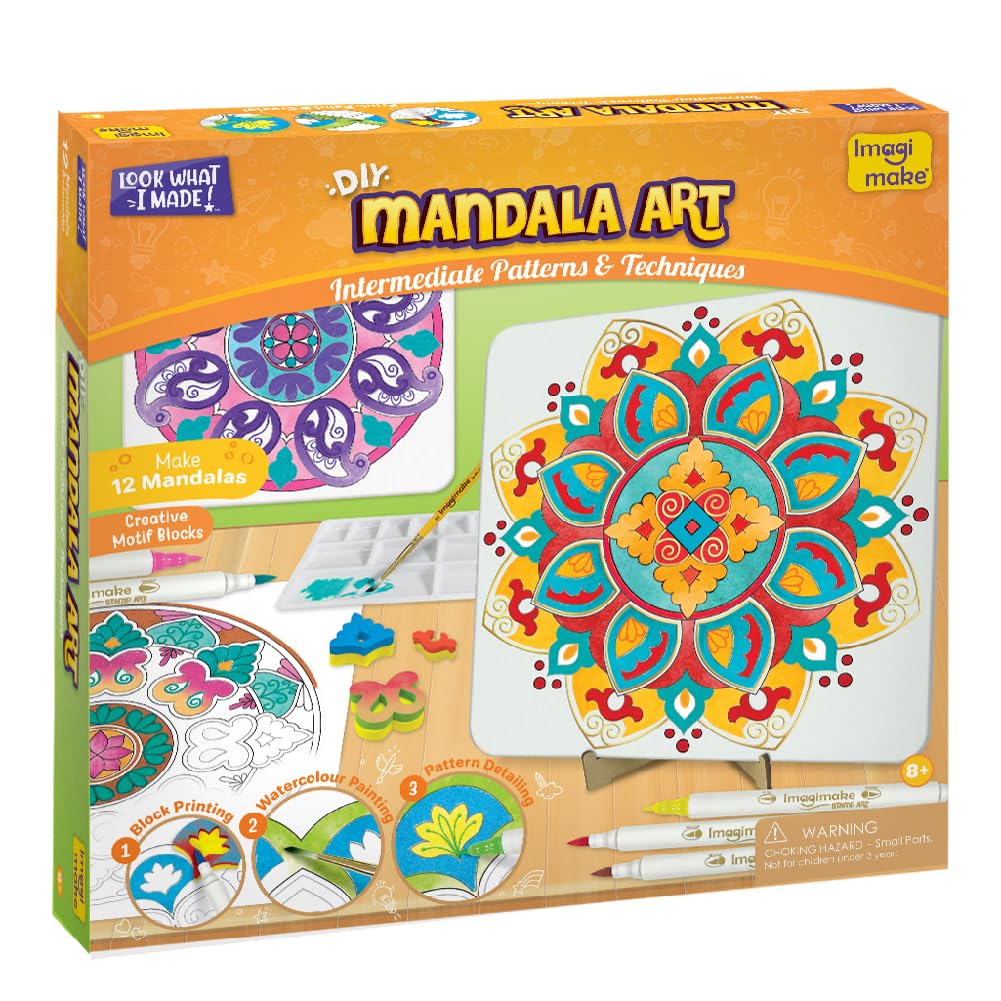 Imagimake DIY Mandala Art Kit for Girls 9-12 | Coloring & Painting Art Kit Set with Water Brush Pen & Stamps | Crafts & Gifts for Kids Age 10-12