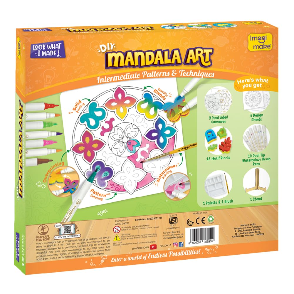 Imagimake DIY Mandala Art Kit for Girls 9-12 | Coloring & Painting Art Kit Set with Water Brush Pen & Stamps | Crafts & Gifts for Kids Age 10-12