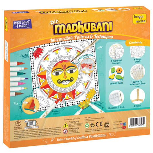 Imagimake DIY Madhubani Art Kit | Make 12 Paintings | Madhubani Painting & Colouring Kit Using Water Brush Pen & Stamps | Art & Craft Kit for Kids & Adults | Gift for Girls Age 8,9,10,11,12
