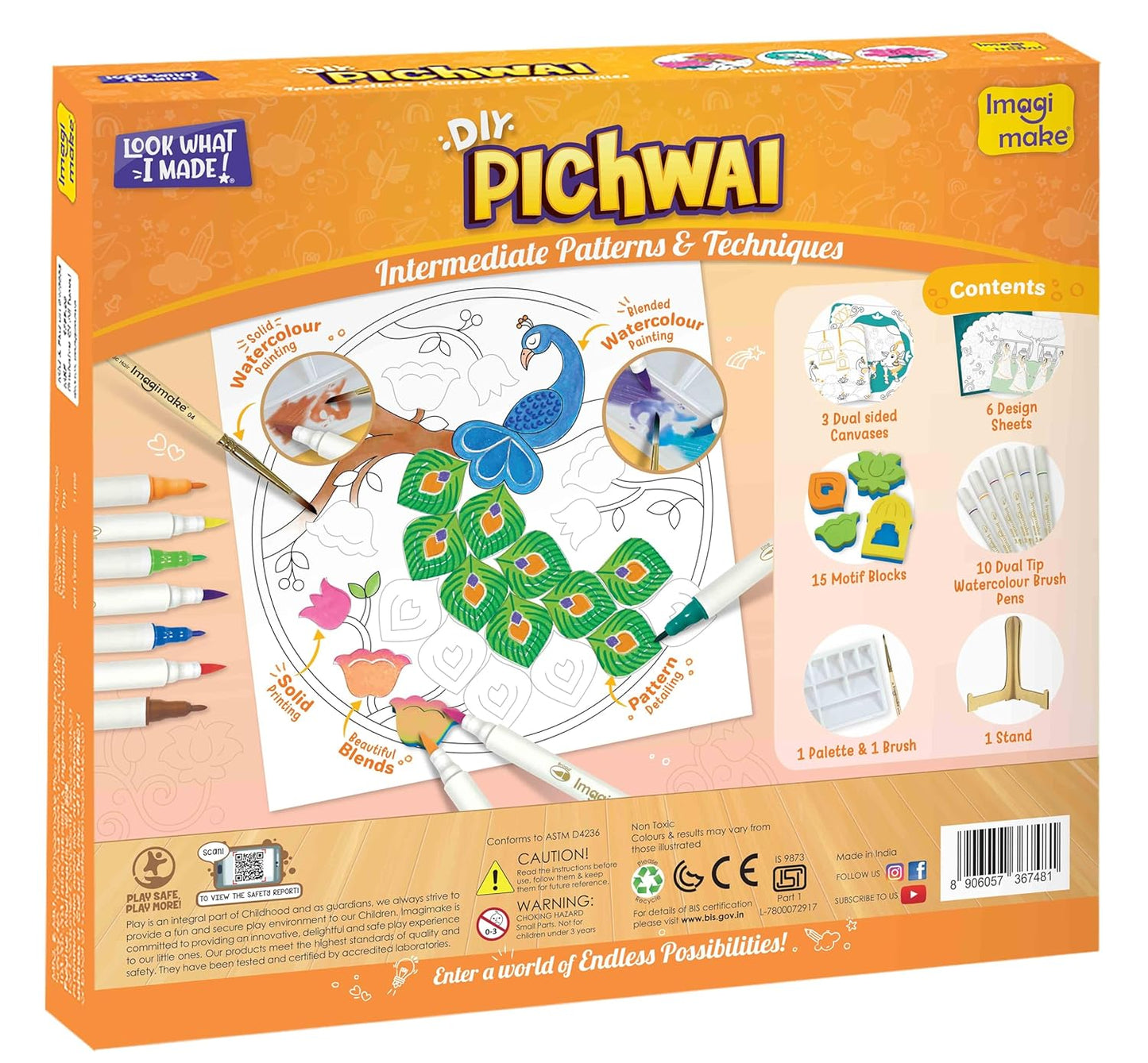 Imagimake DIY Pichwai Art Kit | Make 12 Paintings | Pichwai Painting & Colouring Kit Using Water Brush Pen & Stamps | Art & Craft Kit for Kids & Adults | Gift for Girls Age 8,9,10,11,12, Multicolour