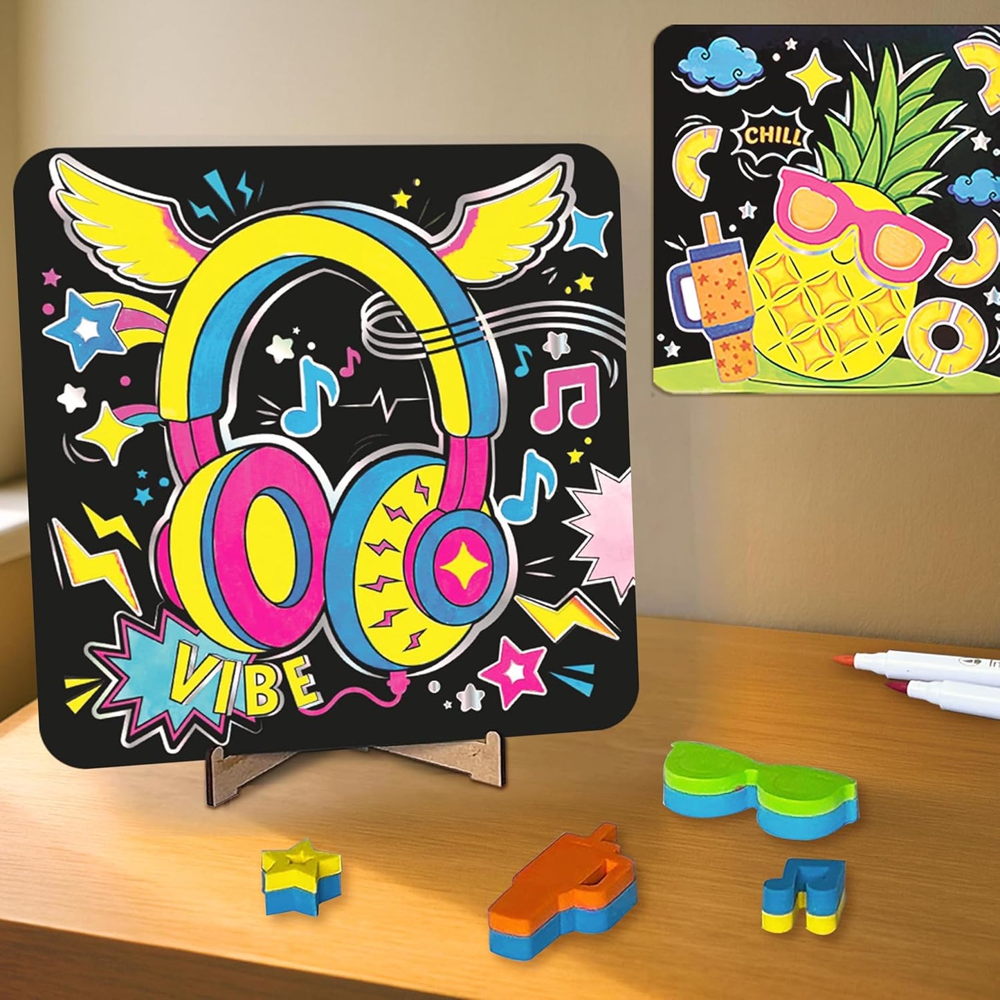Imagimake DIY Neon Art Kit |Painting & Coloring Kit with Neon Brush Pens & Stamps| Mess Free Art & Craft kit for Kids 8-12 | Gift for Girls & Boys Ages 8,9,10,11,12 (UV Light Not Included)