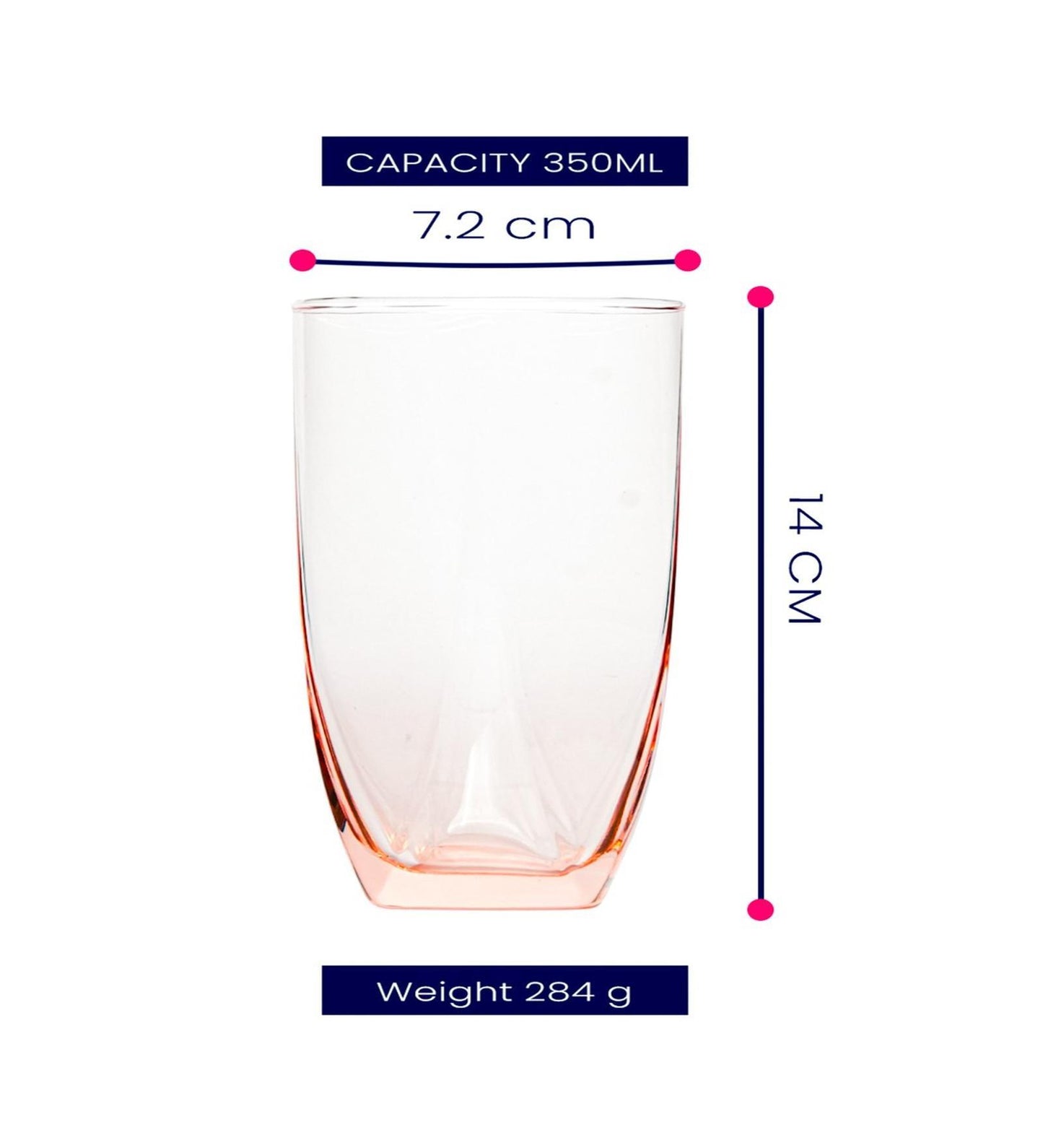 Luminarc Eiffel Salmon Pink Highball Water & Juice Glass - Set of 6 (350 ml)