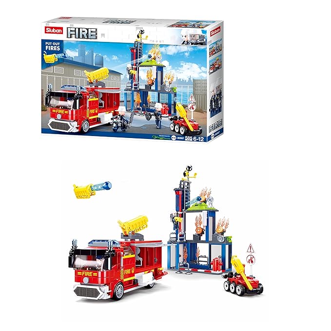 Sluban Fire Fighting Training Center Building Blocks Kit for Kids - Creative Construction Set with 585 Pieces, BIS Certified Building Kit and Gifts for 6+ Year Old Boy or Girl