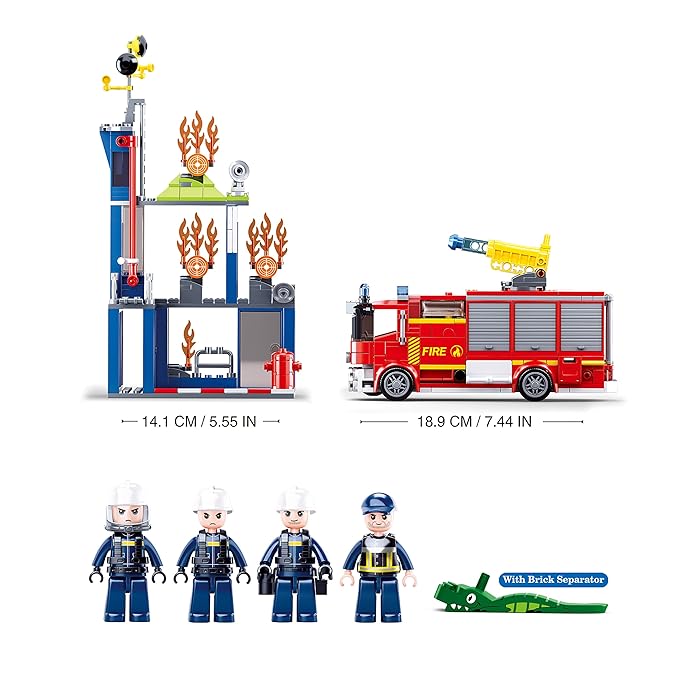 Sluban Fire Fighting Training Center Building Blocks Kit for Kids - Creative Construction Set with 585 Pieces, BIS Certified Building Kit and Gifts for 6+ Year Old Boy or Girl