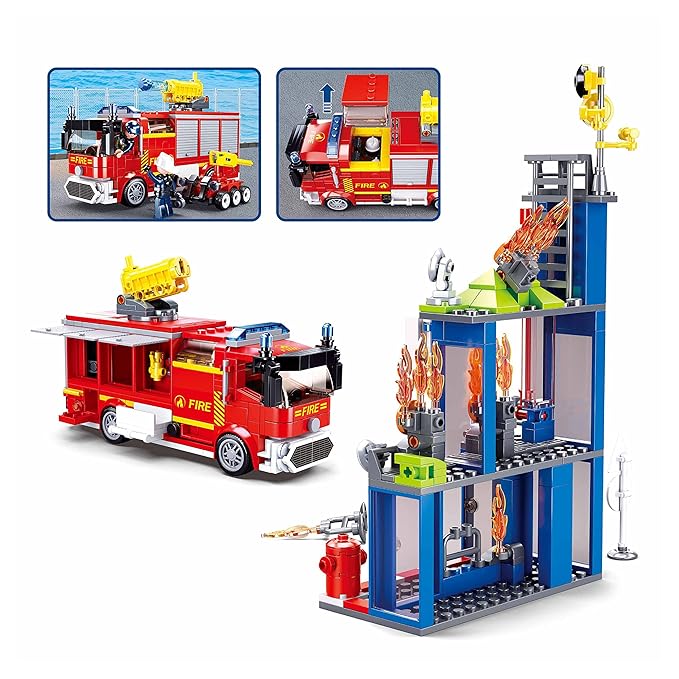 Sluban Fire Fighting Training Center Building Blocks Kit for Kids - Creative Construction Set with 585 Pieces, BIS Certified Building Kit and Gifts for 6+ Year Old Boy or Girl