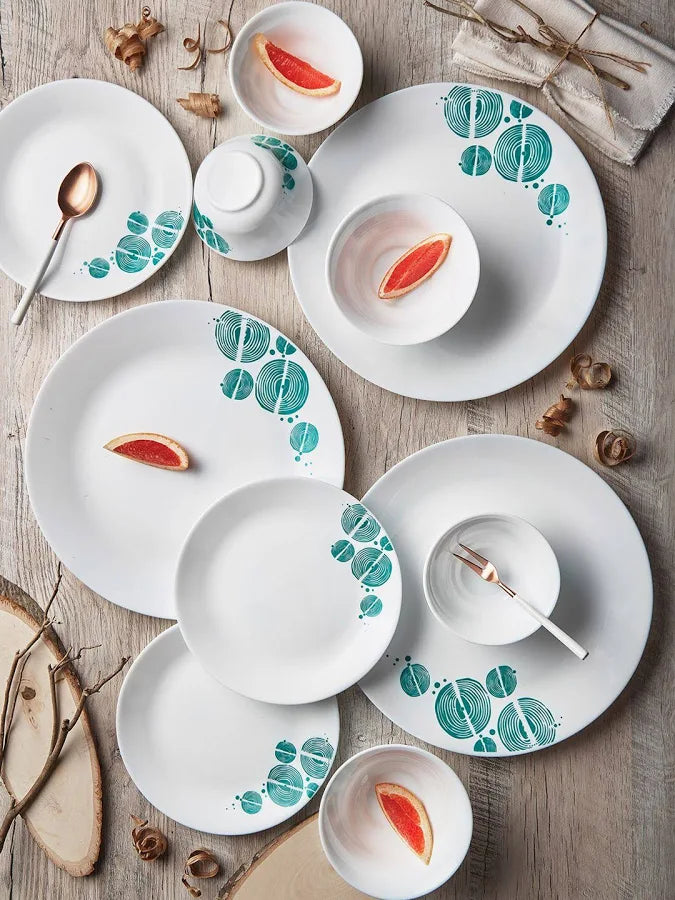 Larah by BOROSIL Tiara Series Woodstock White Abstract Opalware Microwave Safe 33 Piece Dinner Set