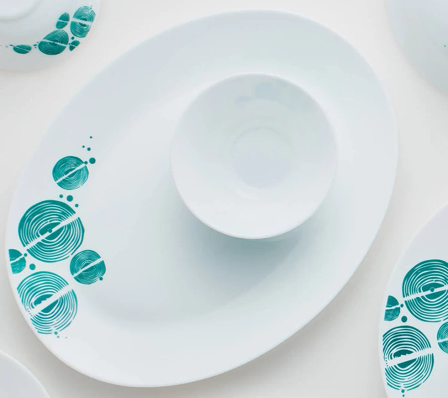 Larah by BOROSIL Tiara Series Woodstock White Abstract Opalware Microwave Safe 33 Piece Dinner Set