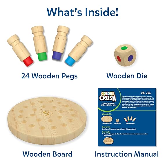 Skillmatics Colour Crush - Thrilling Memory Challenge, Fast-Paced Board & Travel Game, Perfect for Family Game Night, Brain Teasers, Wooden Toys, Great Gift for Kids, Teens & Adults, Ages 4 & Up