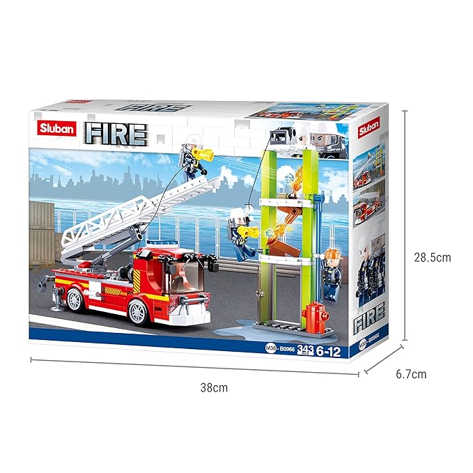 Sluban Fire Engine (Large) Building Blocks Kit for Kids - Creative Construction Set with 343 Pieces Educational STEM Toy, BIS Certified Building Kit and Gifts for 6+ Year Old Boy or Girl
