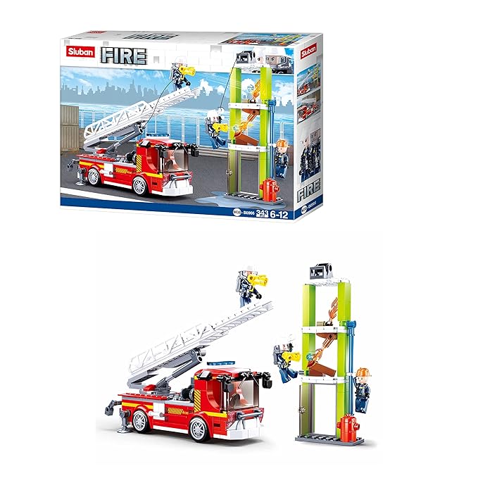 Sluban Fire Engine (Large) Building Blocks Kit for Kids - Creative Construction Set with 343 Pieces Educational STEM Toy, BIS Certified Building Kit and Gifts for 6+ Year Old Boy or Girl