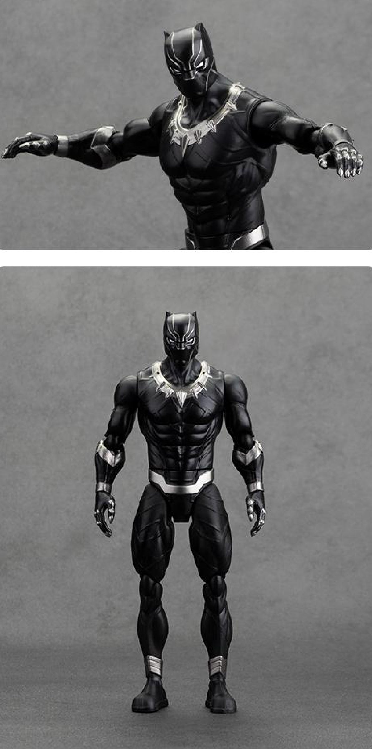 Black Panther Action Figure, Marvel Avengers, Articulated Superhero Toy, Black with Silver Detail